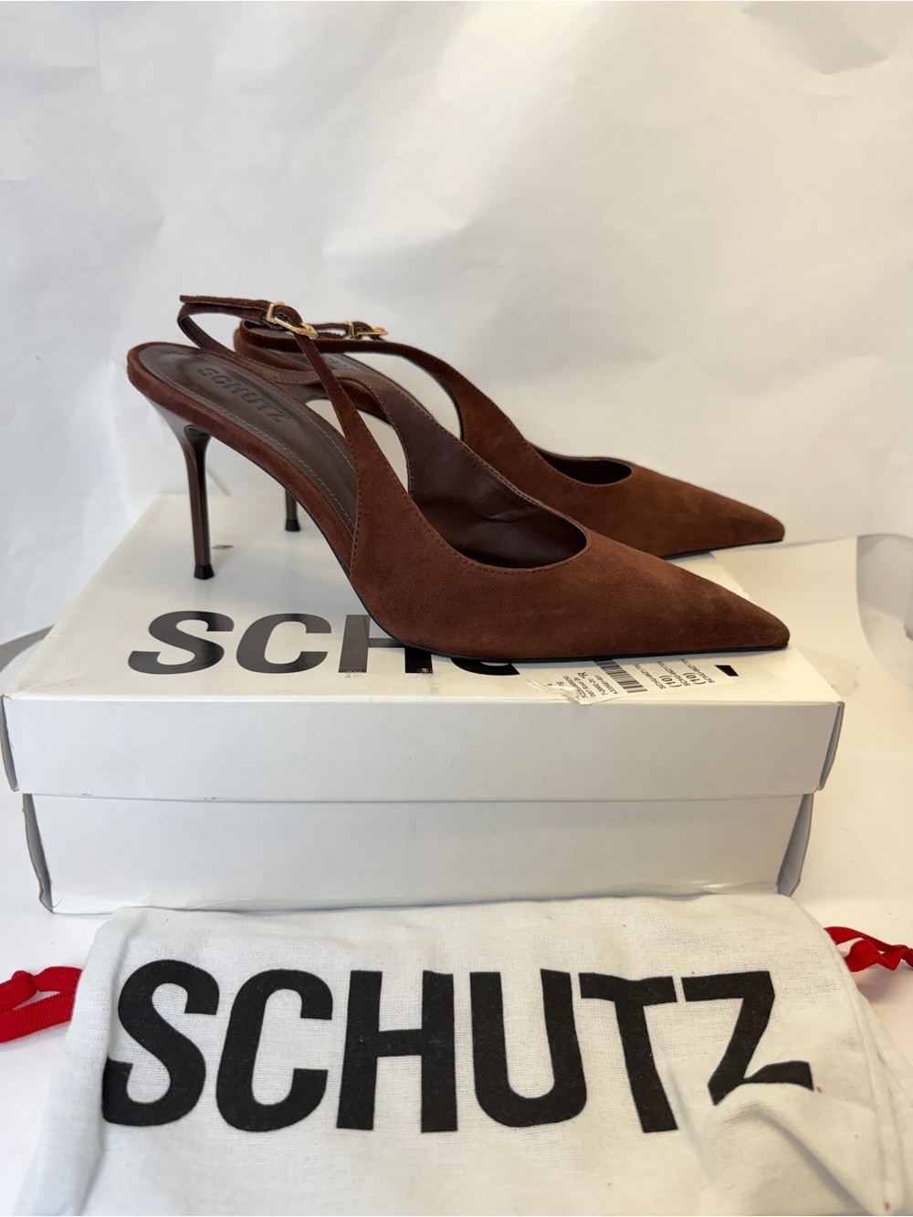 Schutz Alicia Sling Pump in Root Brown pointed toe high heel suede - Picture 3 of 8